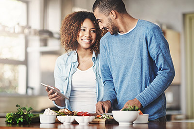 Couple preparing healthy food