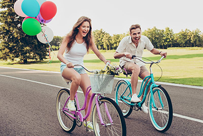 Couple riding bicycles