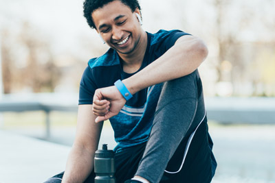 Man checking a heart rate monitor