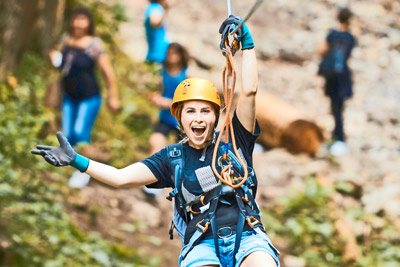 woman on a zip line